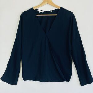 Vince Black Triacetate Satin Crop Long Sleeve Cross Front Top Shirt Womens Small